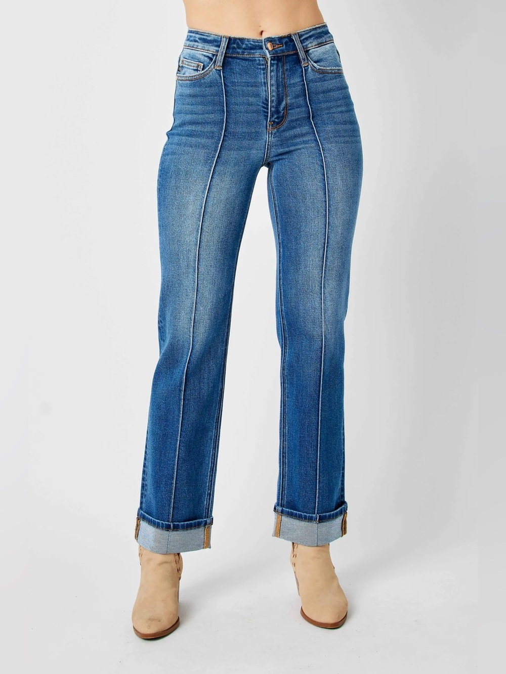 High-Rise Blue Straight-Leg Jeans